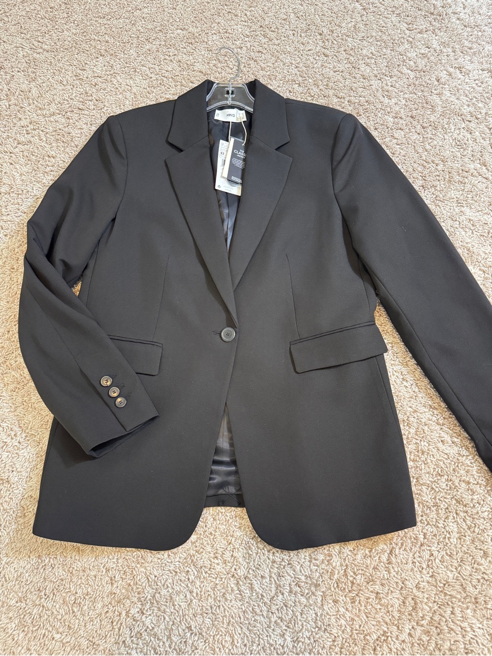 NWT Mango MNG Women's Classic  Black Single Button Blazer Size 10